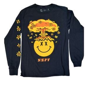 Neff black yellow smily face explosion graphic long sleeve shirt SIZE S‎